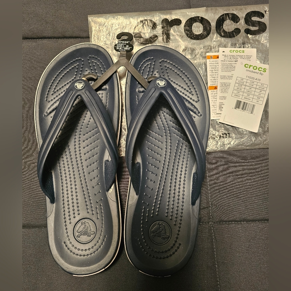 NEW Crocs Unisex Adult Crocband Flip Flop Sandal M-Sz 7 or W-Sz 9 Navy Blue 💙